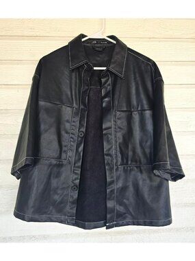 Zara Natori Black Elevated Kimono Faux Leather Jacket Womens Size S Relaxed Fit
